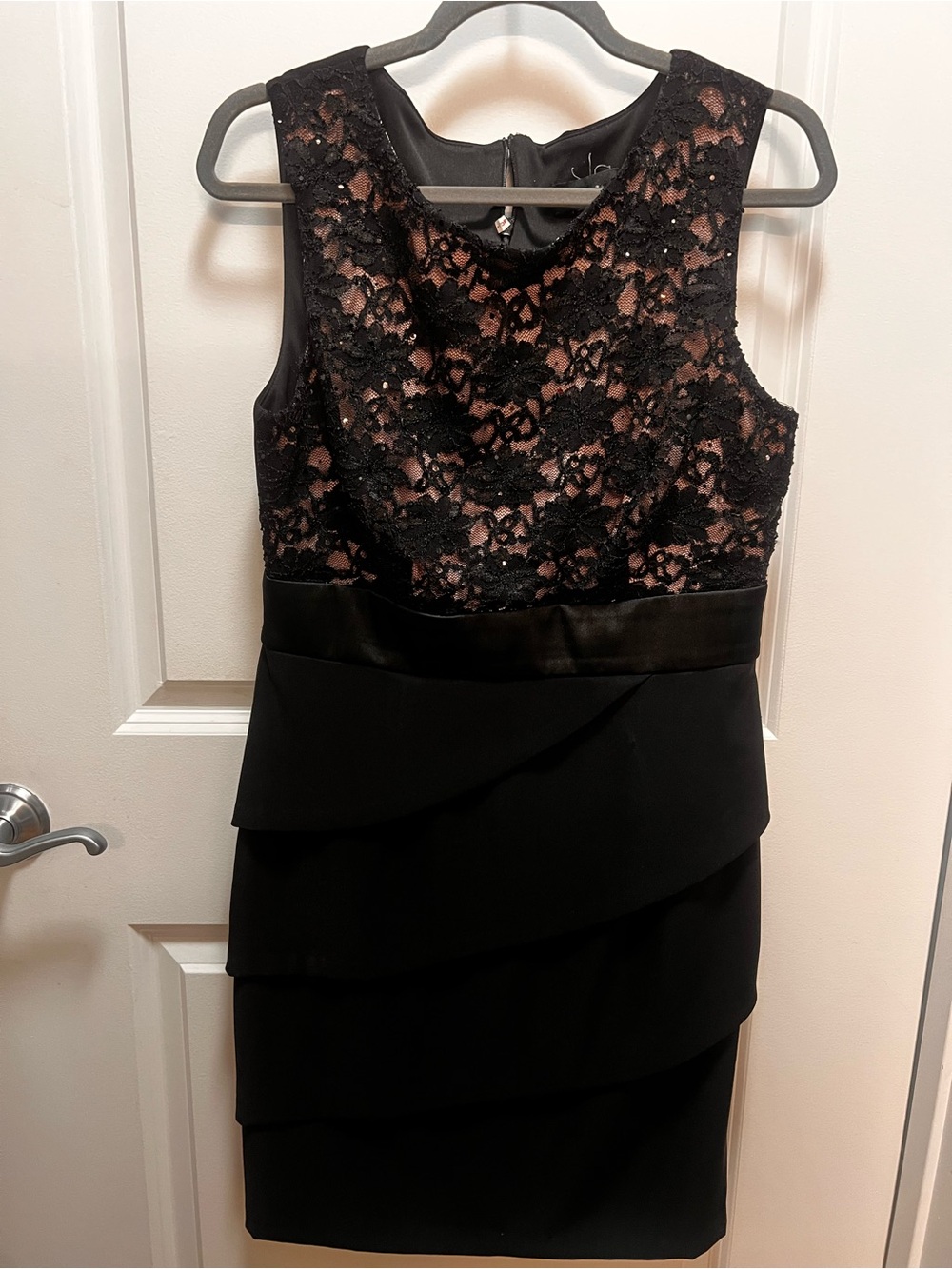 connected apparel Black Lace Bodice Tiered Sheath Dress